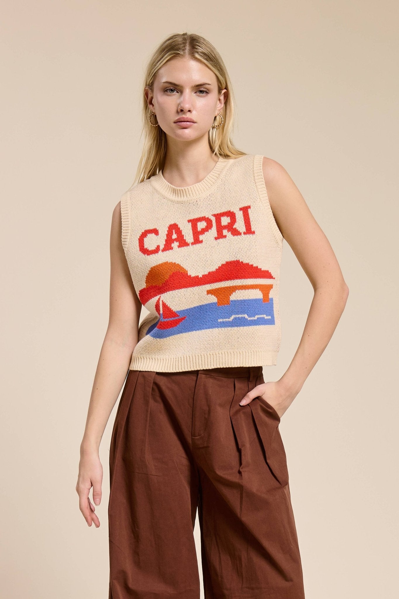 Capri Jacquard Sweater Vest Top - elliparr