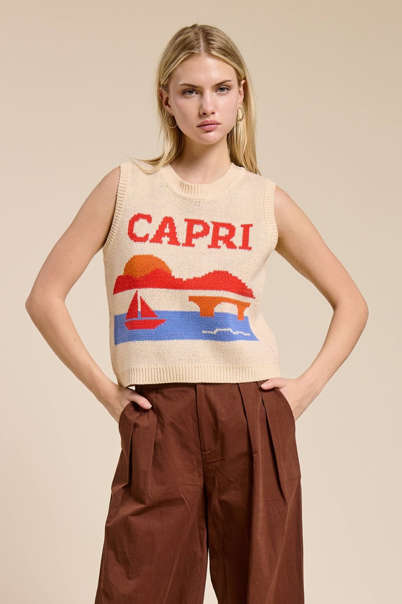 Capri Jacquard Sweater Vest Top - elliparr