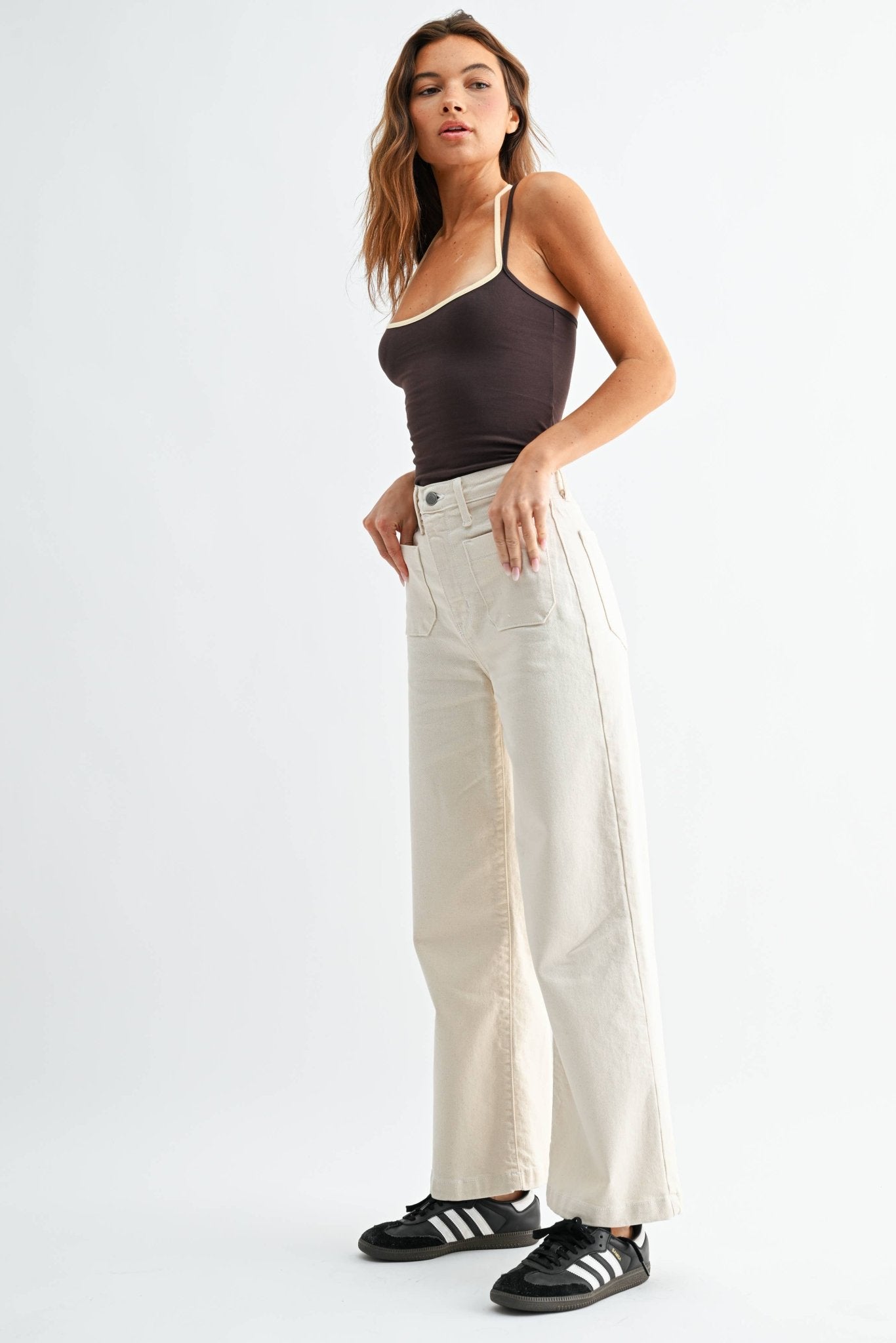 Cream Patch Pocket Wide Leg - elliparr
