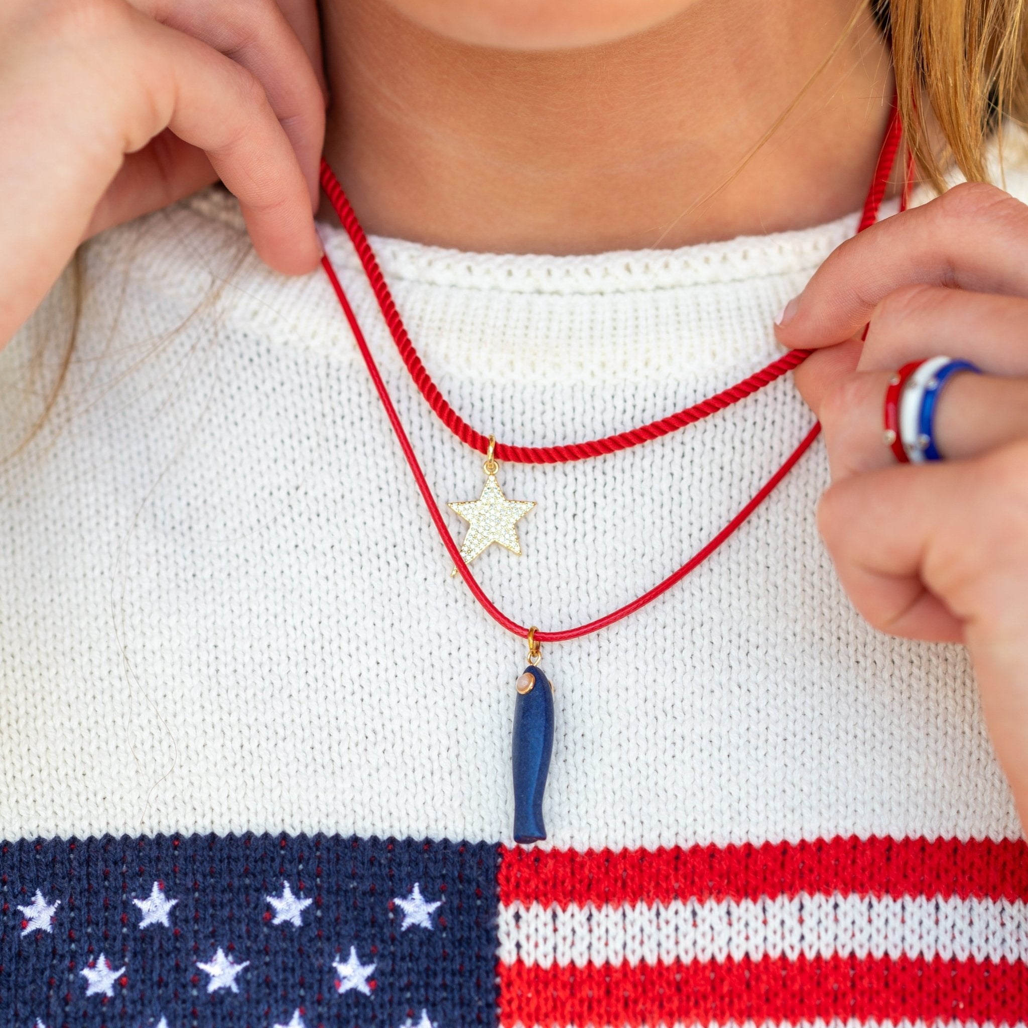 Lapis Lazuli Fish Necklace Red Cord - elliparr