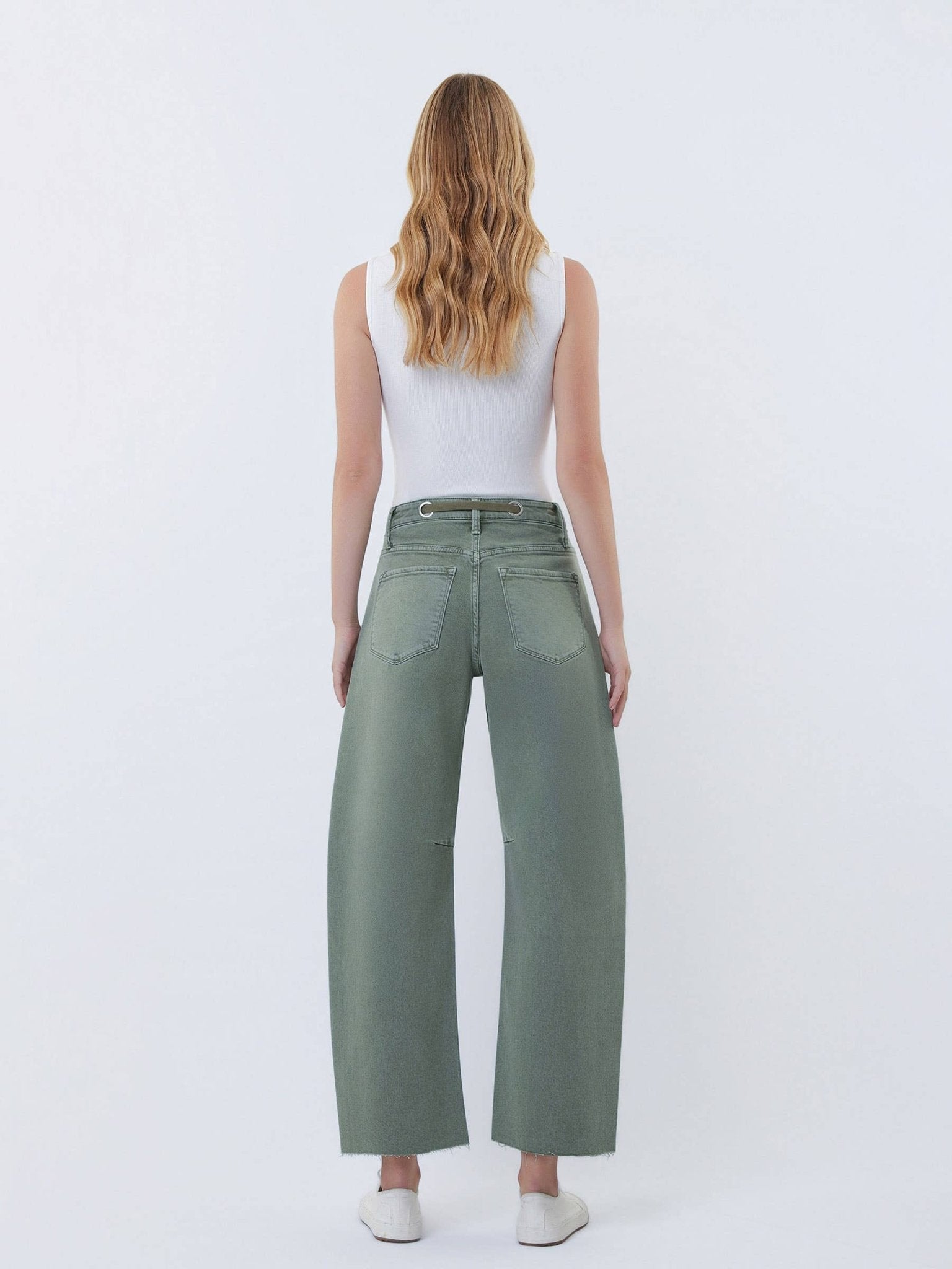 SUPER HIGH RISE DRAWSTRING WB WIDE BARREL JEANS T7041OLV - elliparr