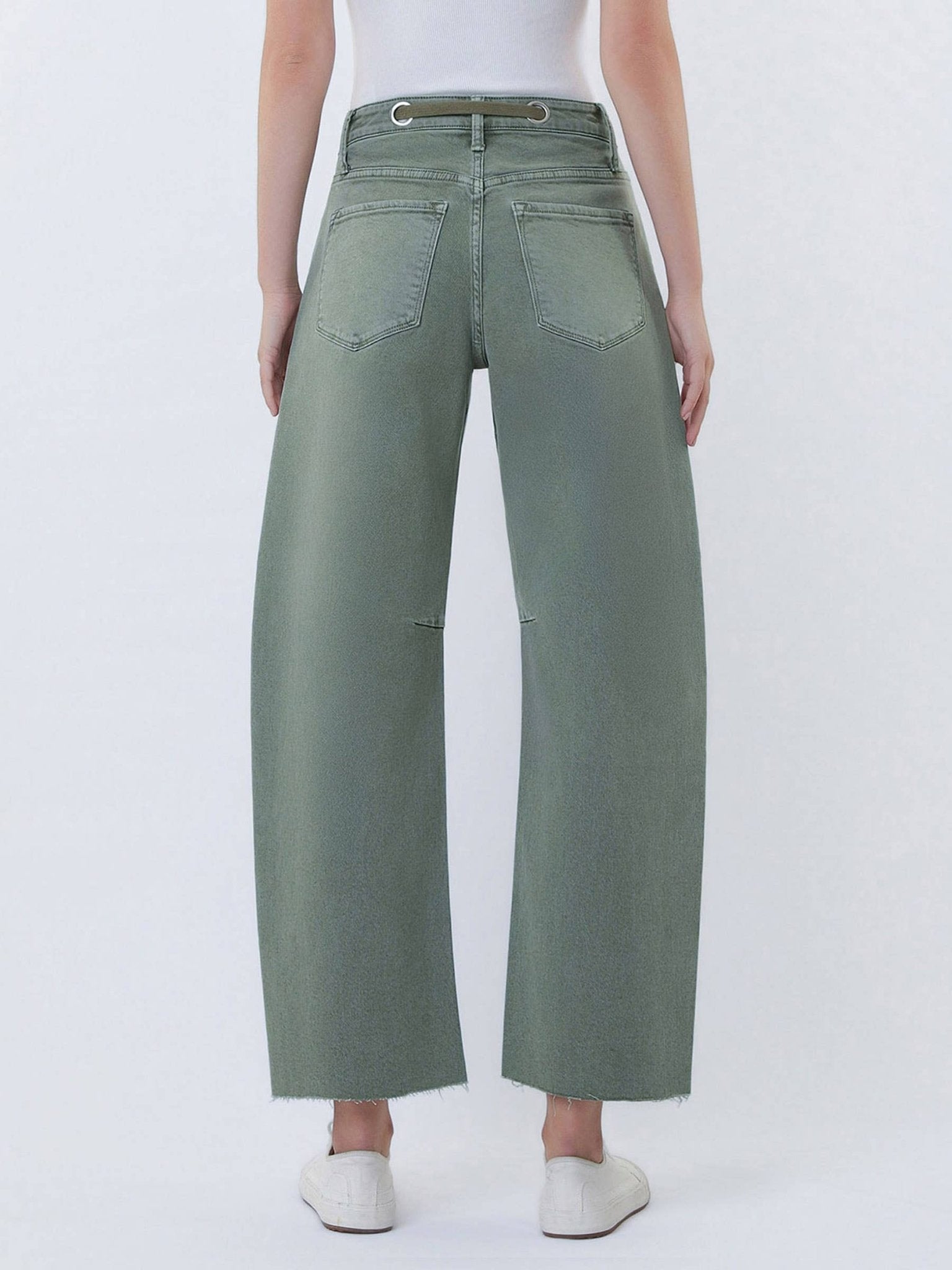 SUPER HIGH RISE DRAWSTRING WB WIDE BARREL JEANS T7041OLV - elliparr