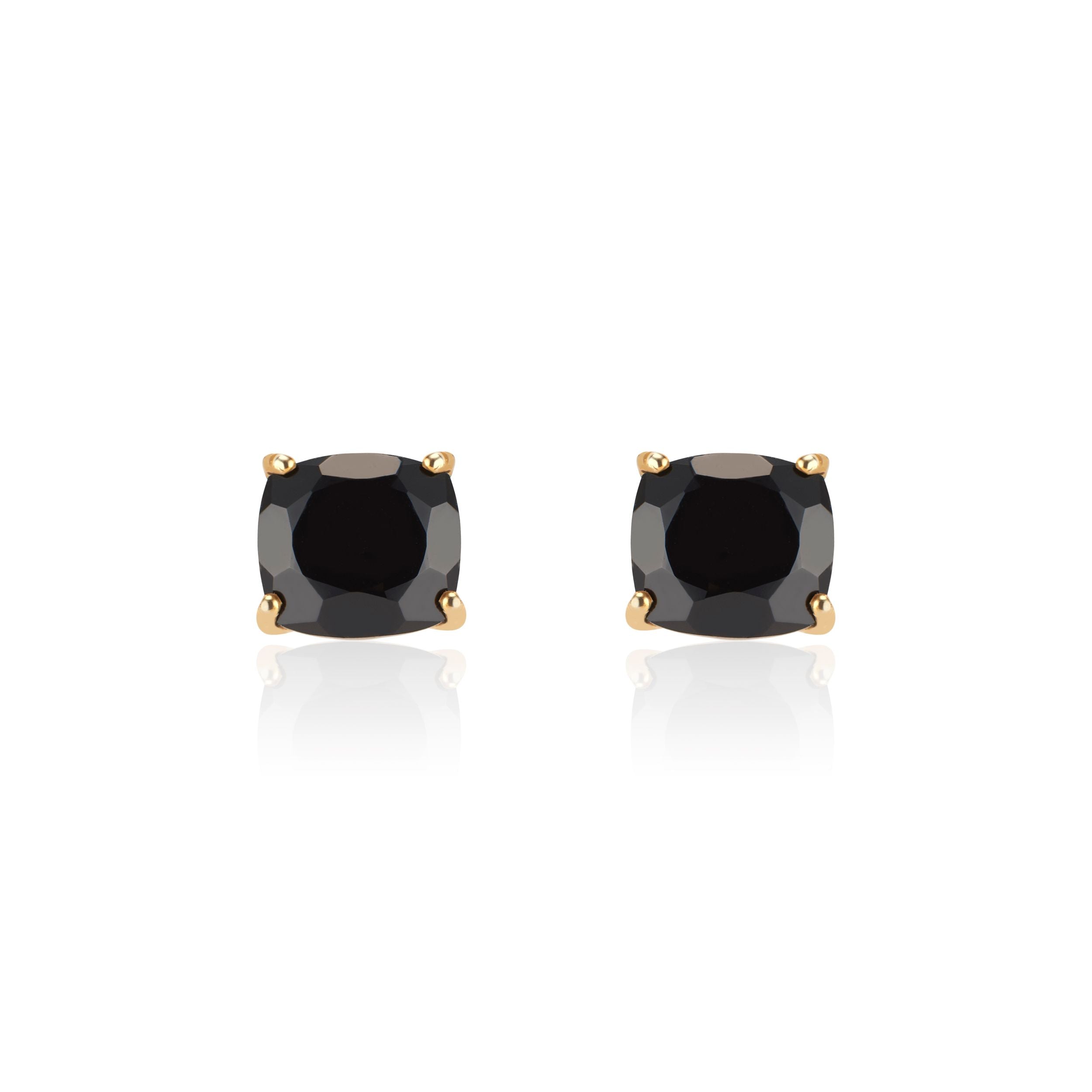 Emmy studs black onyx cushion cut in four-prong gold setting – dainty gemstone stud earrings Elli Parr