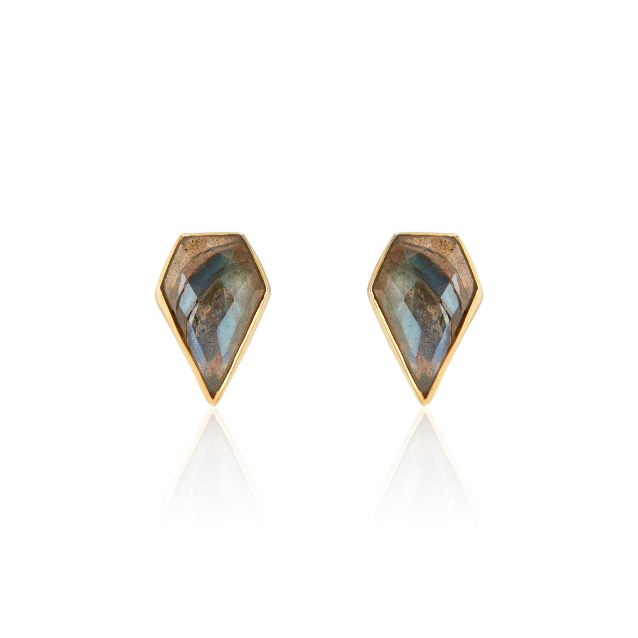 London studs labradorite diamond-shape faceted stud earrings in gold – gemstone earrings Elli Parr