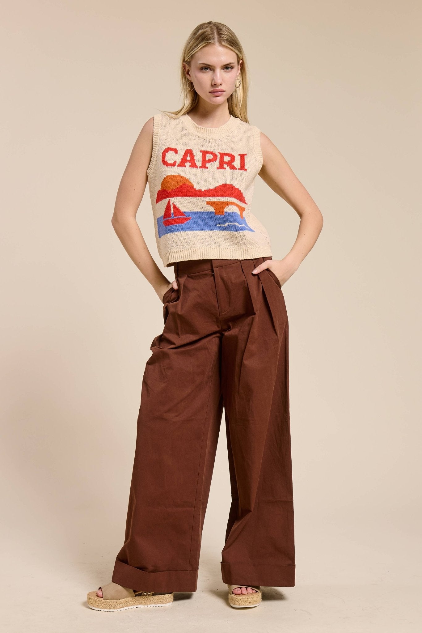 Capri Jacquard Sweater Vest Top - elliparr
