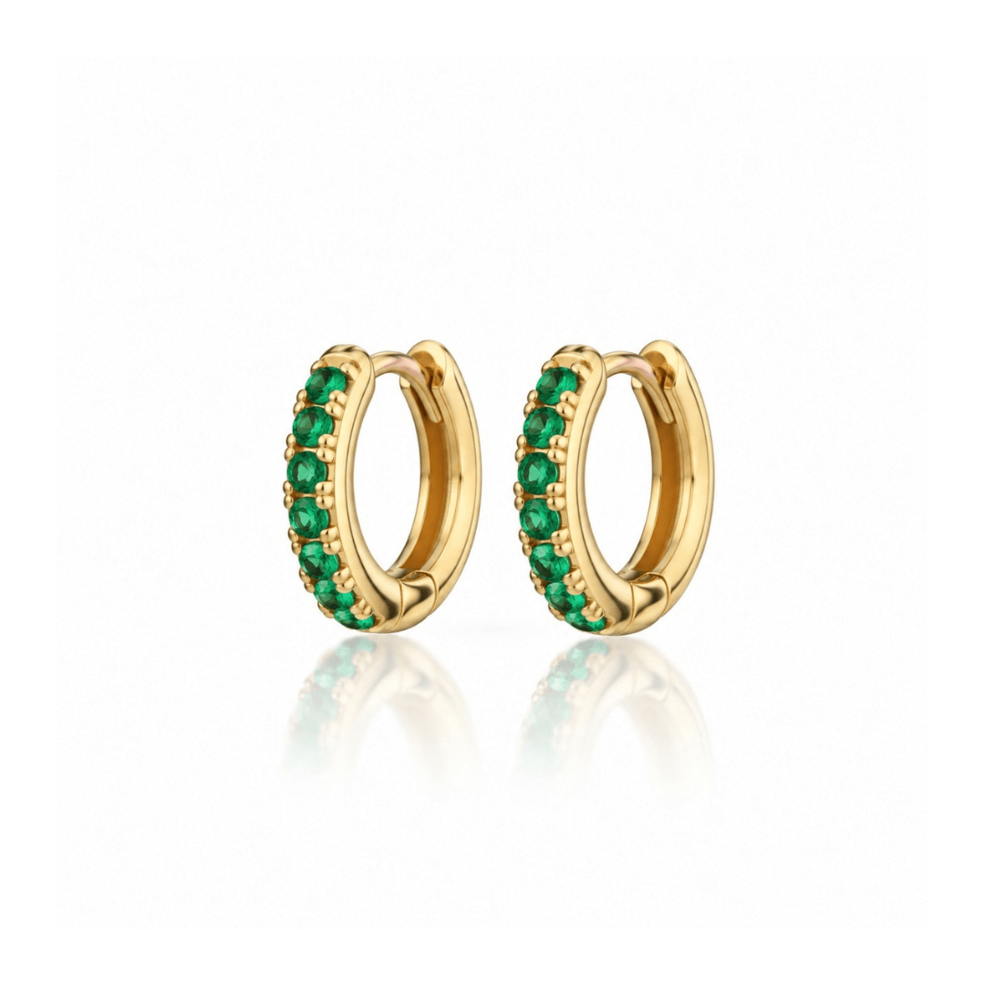 Green quartz huggie hoop earrings in 14K gold over sterling silver – Elli Parr