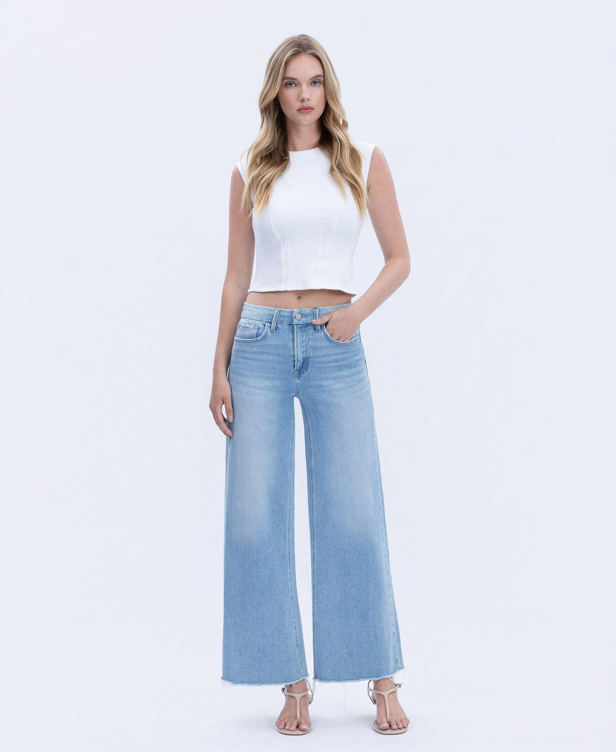 HIGH RISE RAW HEM WIDE LEG JEANS - elliparr