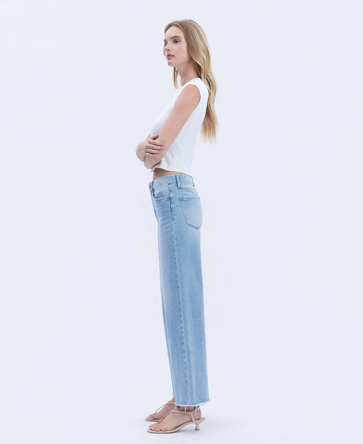 HIGH RISE RAW HEM WIDE LEG JEANS - elliparr