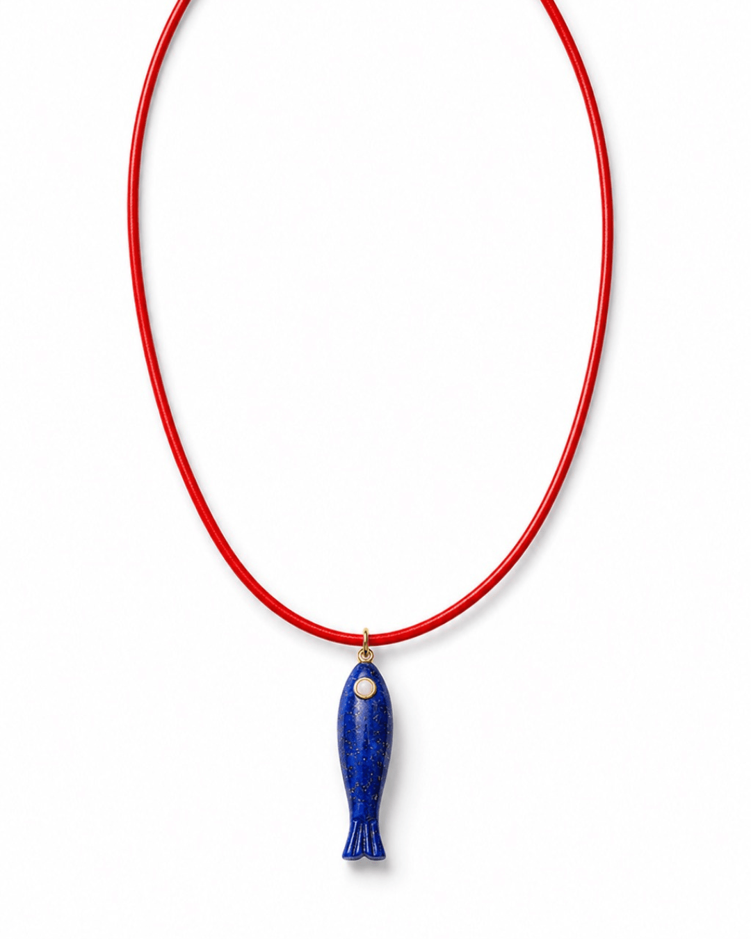 Lapis Lazuli Fish Necklace Red Cord - elliparr