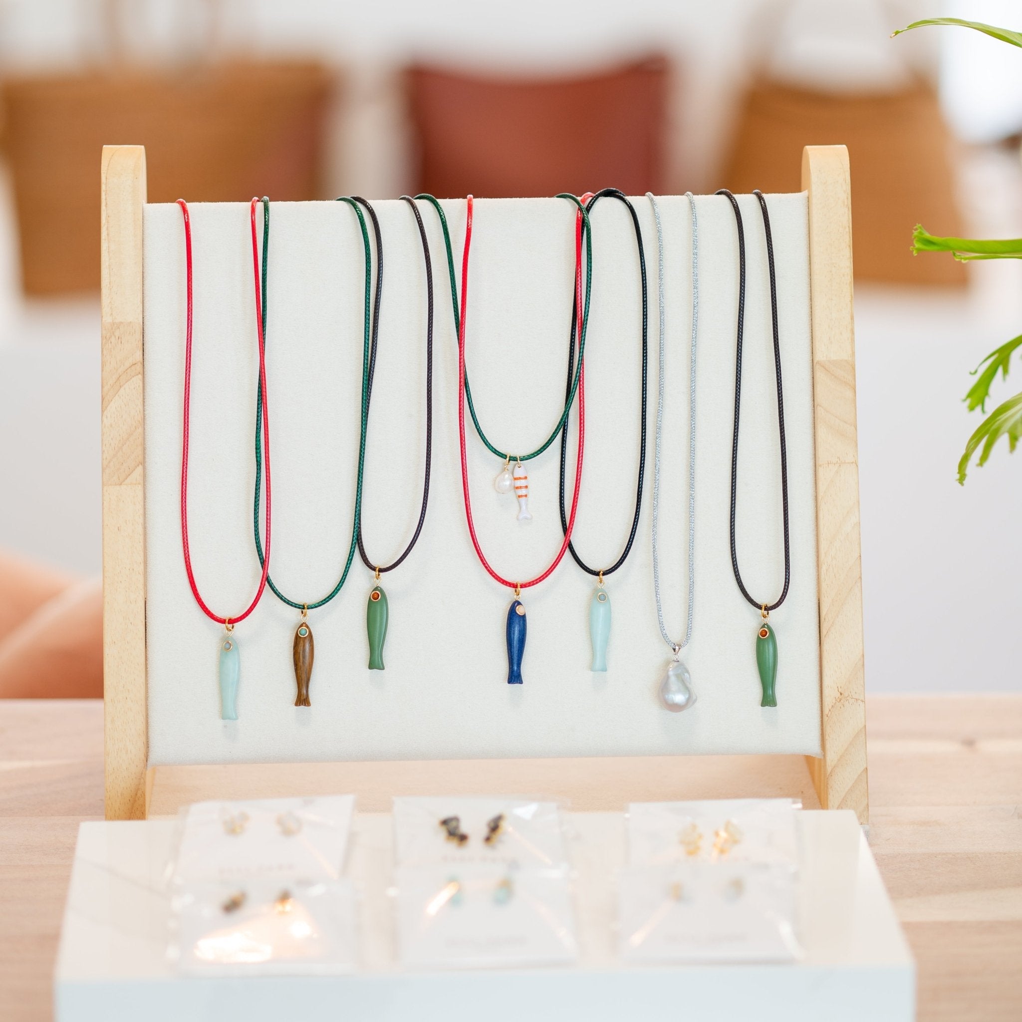 Lapis Lazuli Fish Necklace Red Cord - elliparr