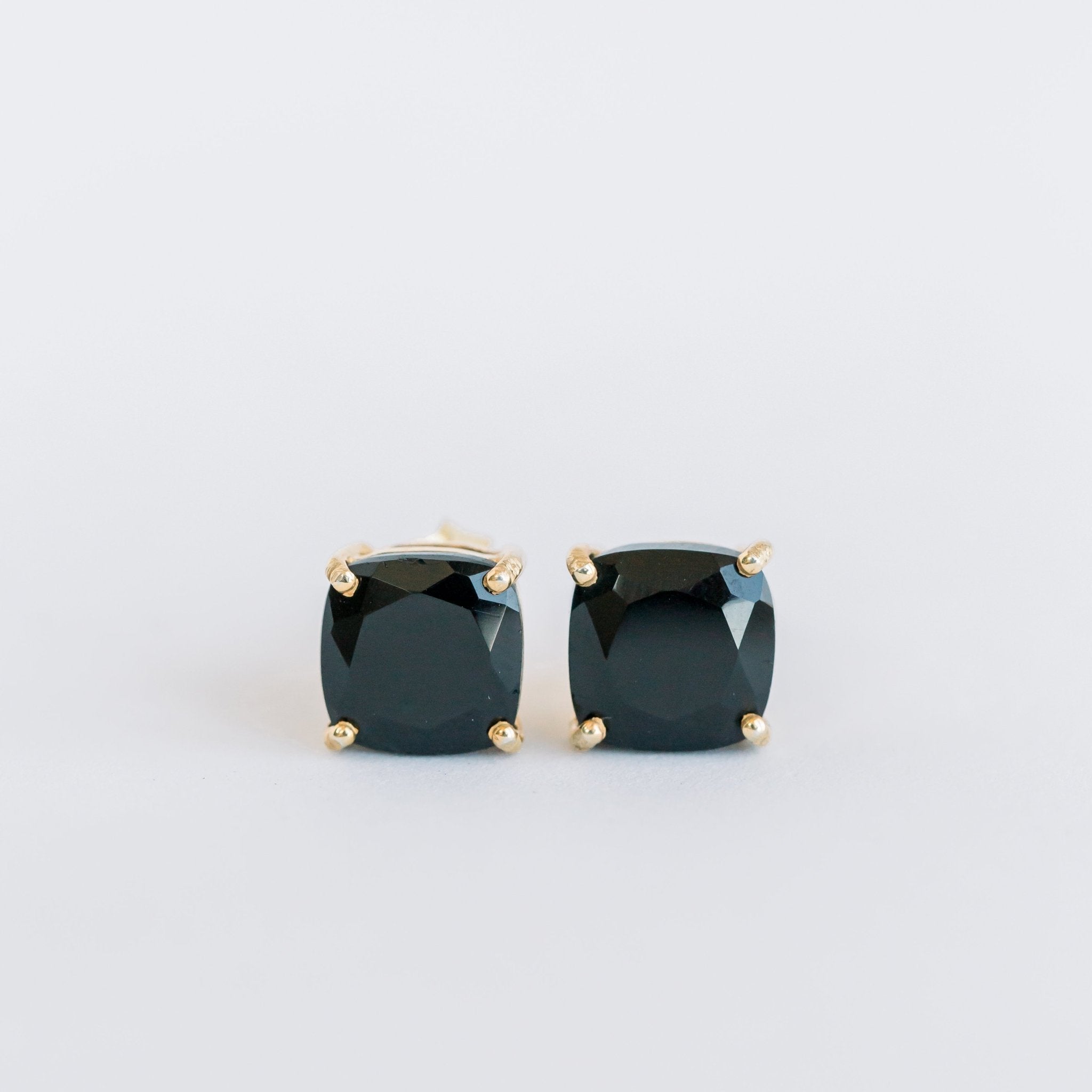 Emmy studs black onyx worn on ear – gold gemstone stud earrings Elli Parr