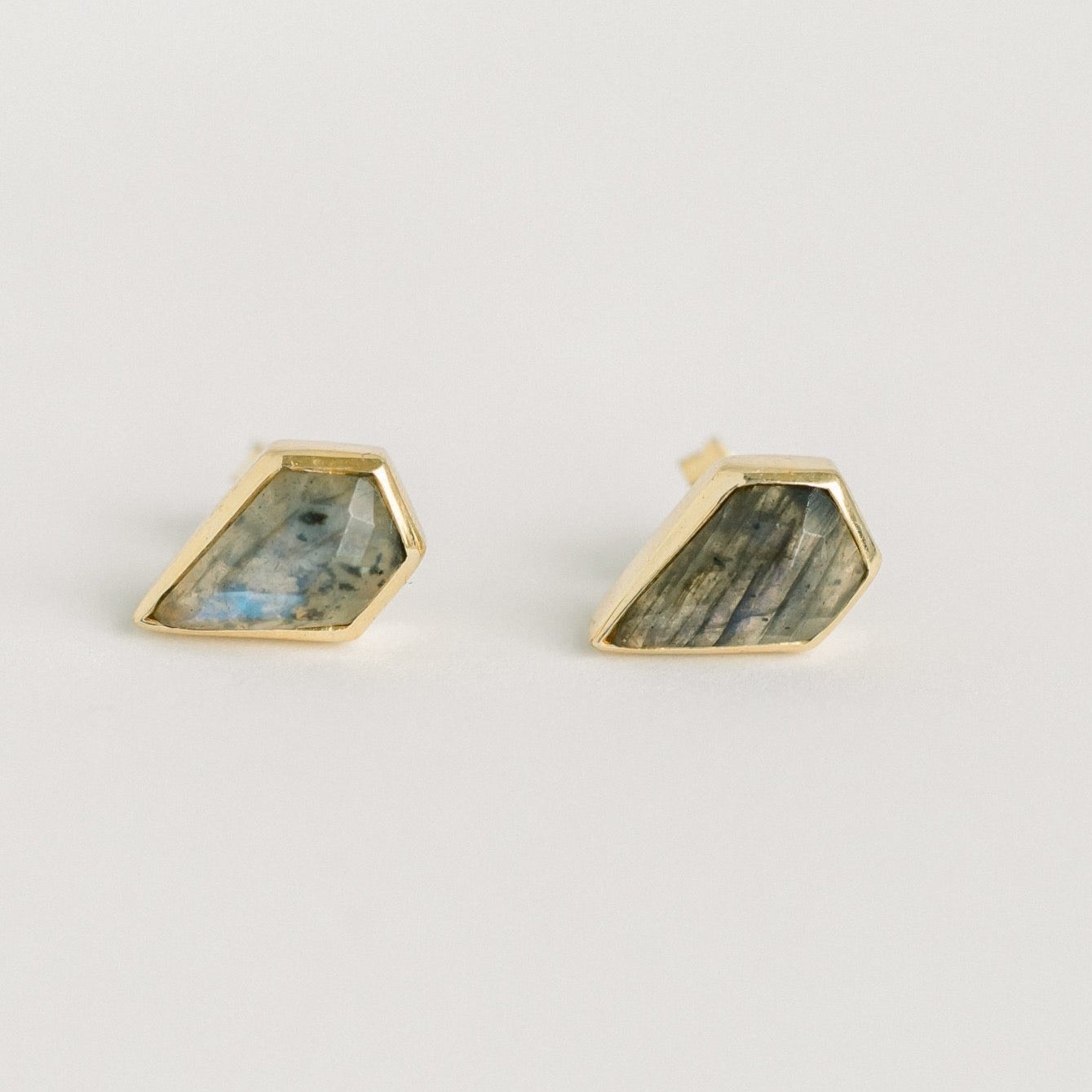 London studs labradorite faceted diamond-shape studs in gold – natural stone earrings Elli Parr
