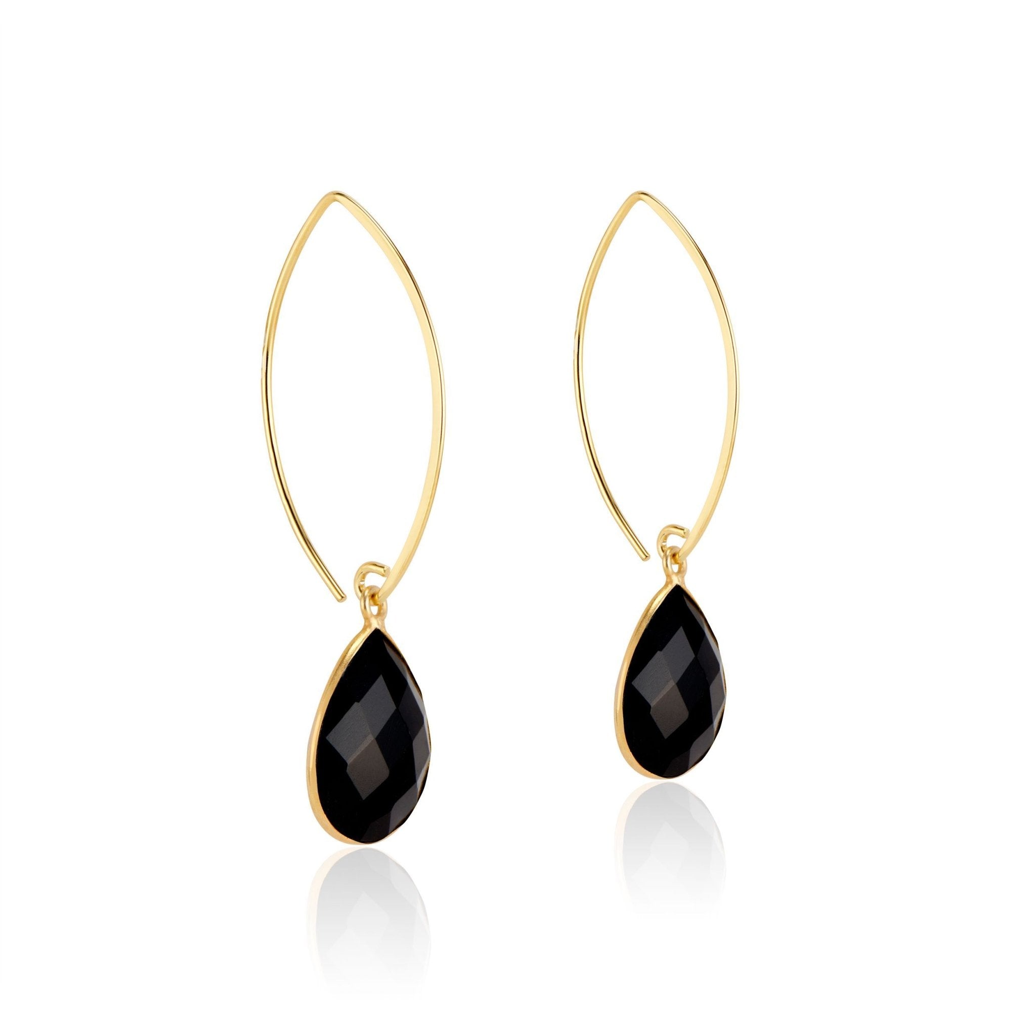 Simone marquis black onyx teardrop drop earrings on gold ear wire – gemstone earrings by Elli Parr